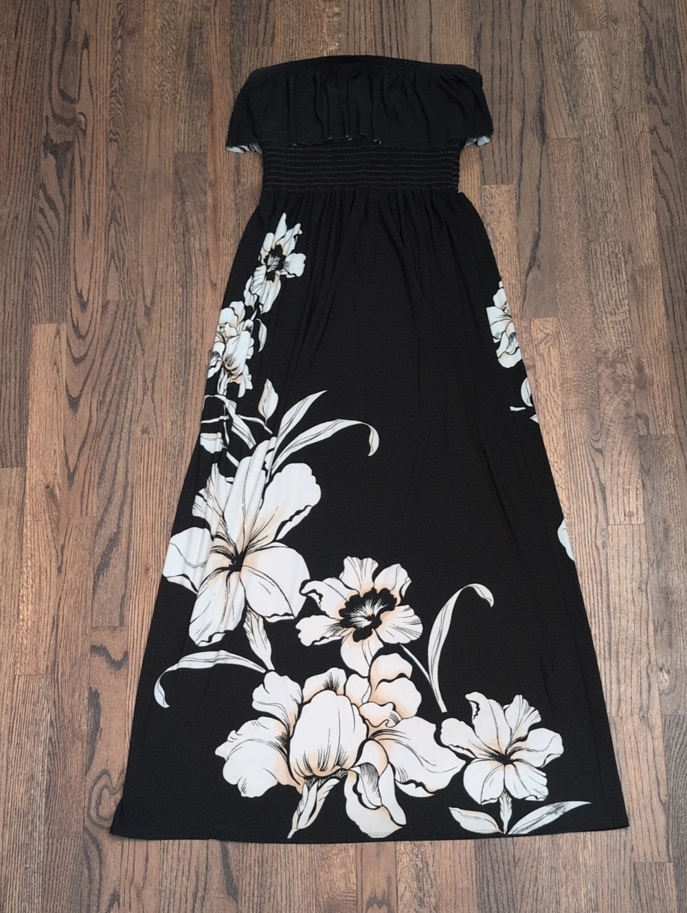 White House Black Market Black Strapless Floral Maxi Dress